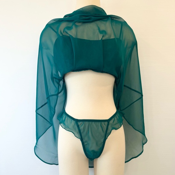 90s Victoria’s Secret Stretch Satin Vintage Green Babydoll Slip Dress 2PC NWT M🔥 - Picture 8 of 11